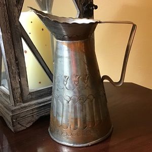 Vintage Handcrafted silver wash copper pitcher